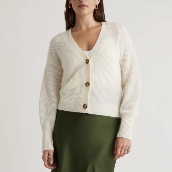 Quince Sweaters - Quince Ivory Baby Alpaca-Wool Cropped Cardigan‎ Sweater size XS